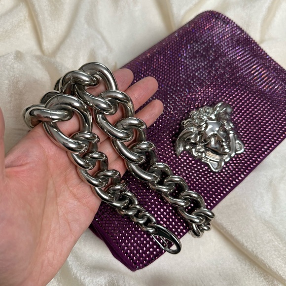 Versace La Medusa Sultan Purple Suede Crystal Embellished Chain Shoulder Bag - Picture 17 of 17